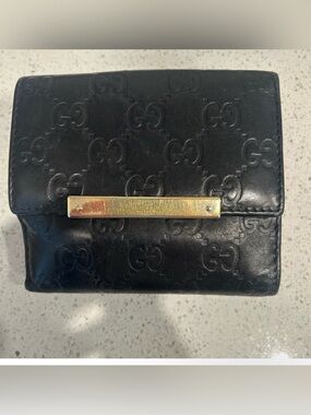 Gucci Black Embossed GG Leather Wallet with Gold Plate